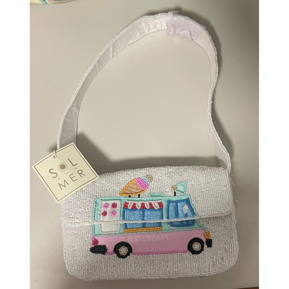 Sol and Mer Beaded Ice Cream Truck Shoulder Bag White Novelty Handbag  NWT